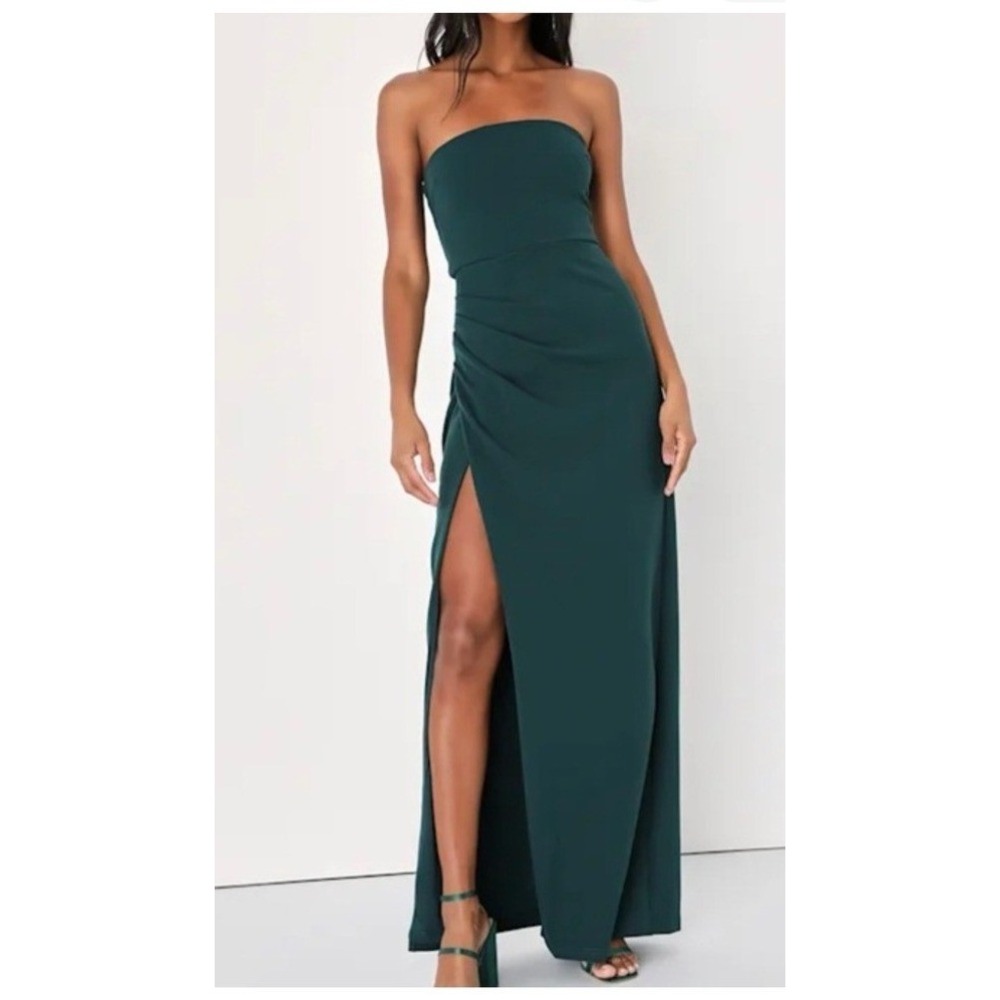 Lulu's Dress Small Emerald Green Strapless Side Slit  Foxy Formal  Maxi
